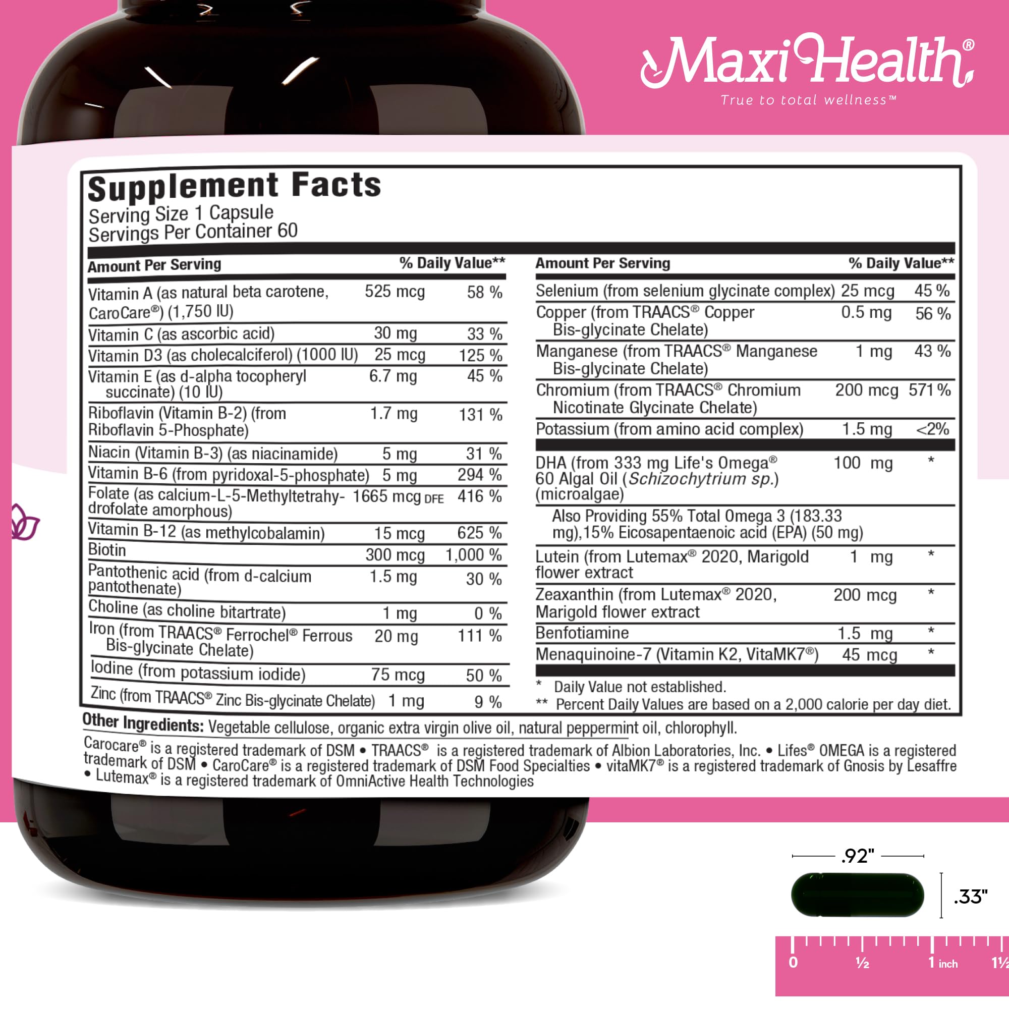 Maxi Health prenatal DHA illustration emphasizing brain growth support