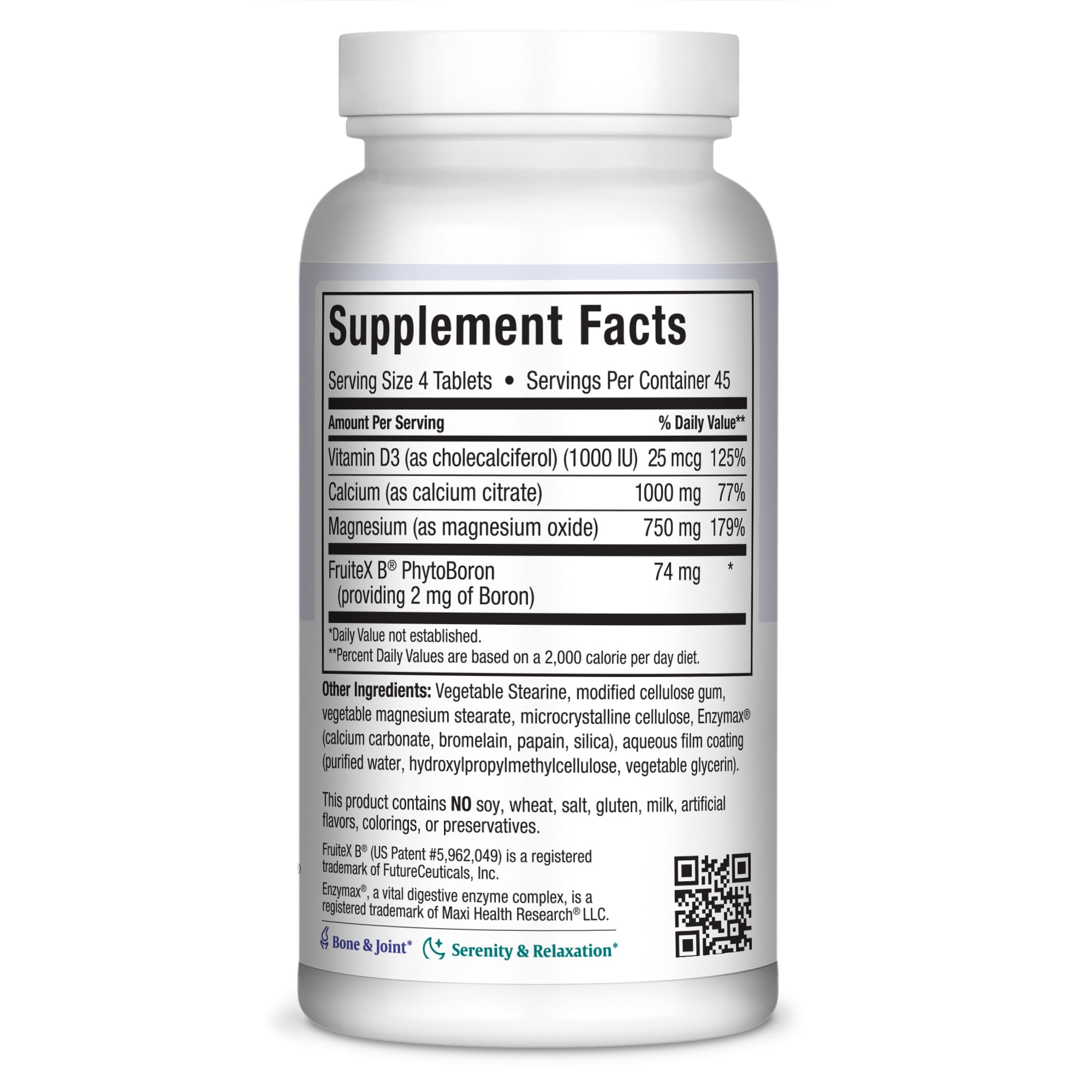 Maxi Health Cal Max graphic illustrating D3 and magnesium support for bones and teeth.