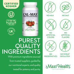 Maxi Health Cal Max Enzymax graphic signaling digestive enzyme for better uptake.