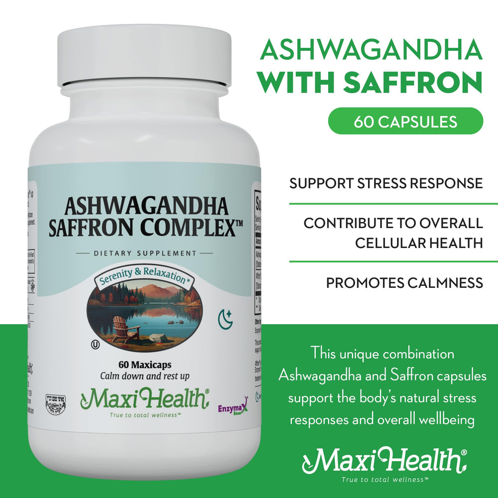Maxi Health calm and relaxation capsules close-up on bottle