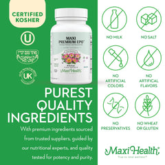 Maxi Health capsules held in hands for serving size visual