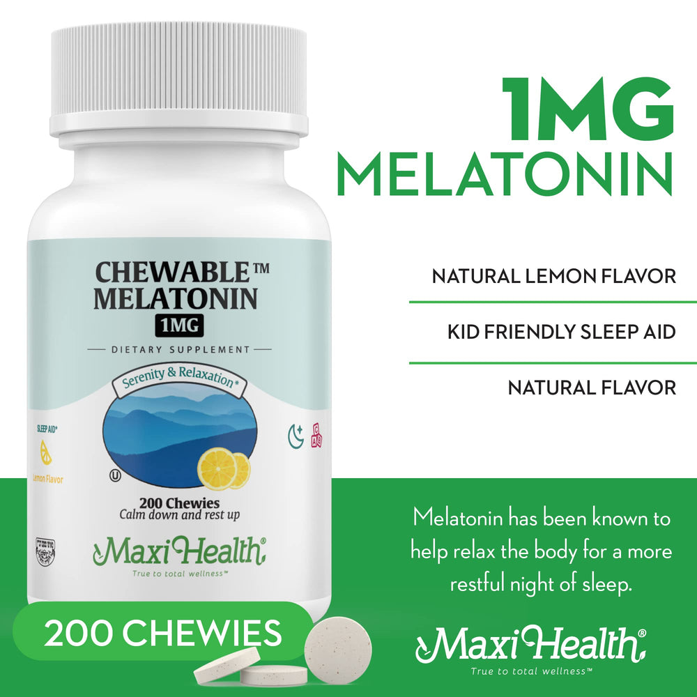 Kosher-certified Maxi Health melatonin lemon label.