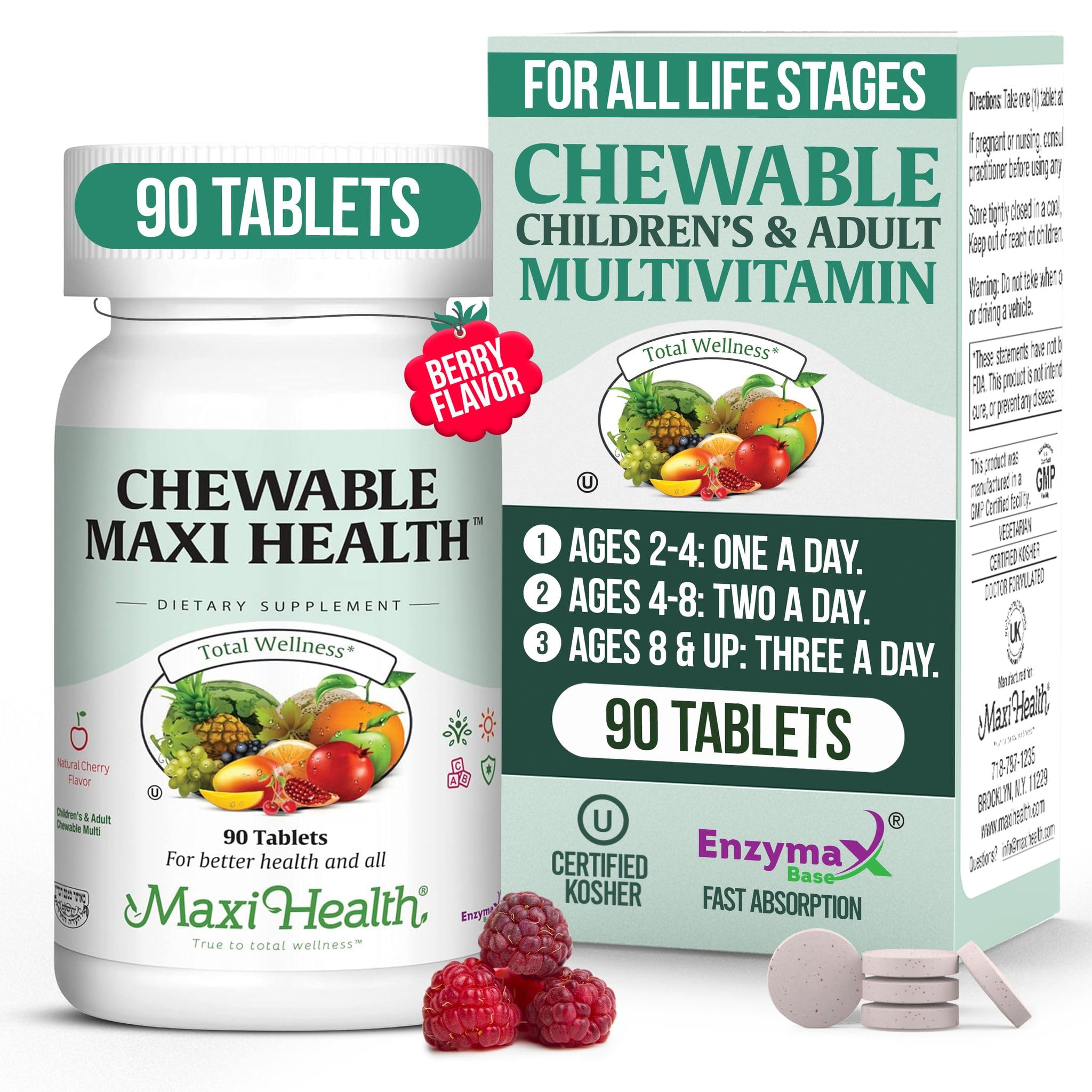 Maxi Health cherry bottle with chewables for all ages supports daily nutrition