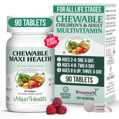 Maxi Health cherry bottle with chewables for all ages supports daily nutrition