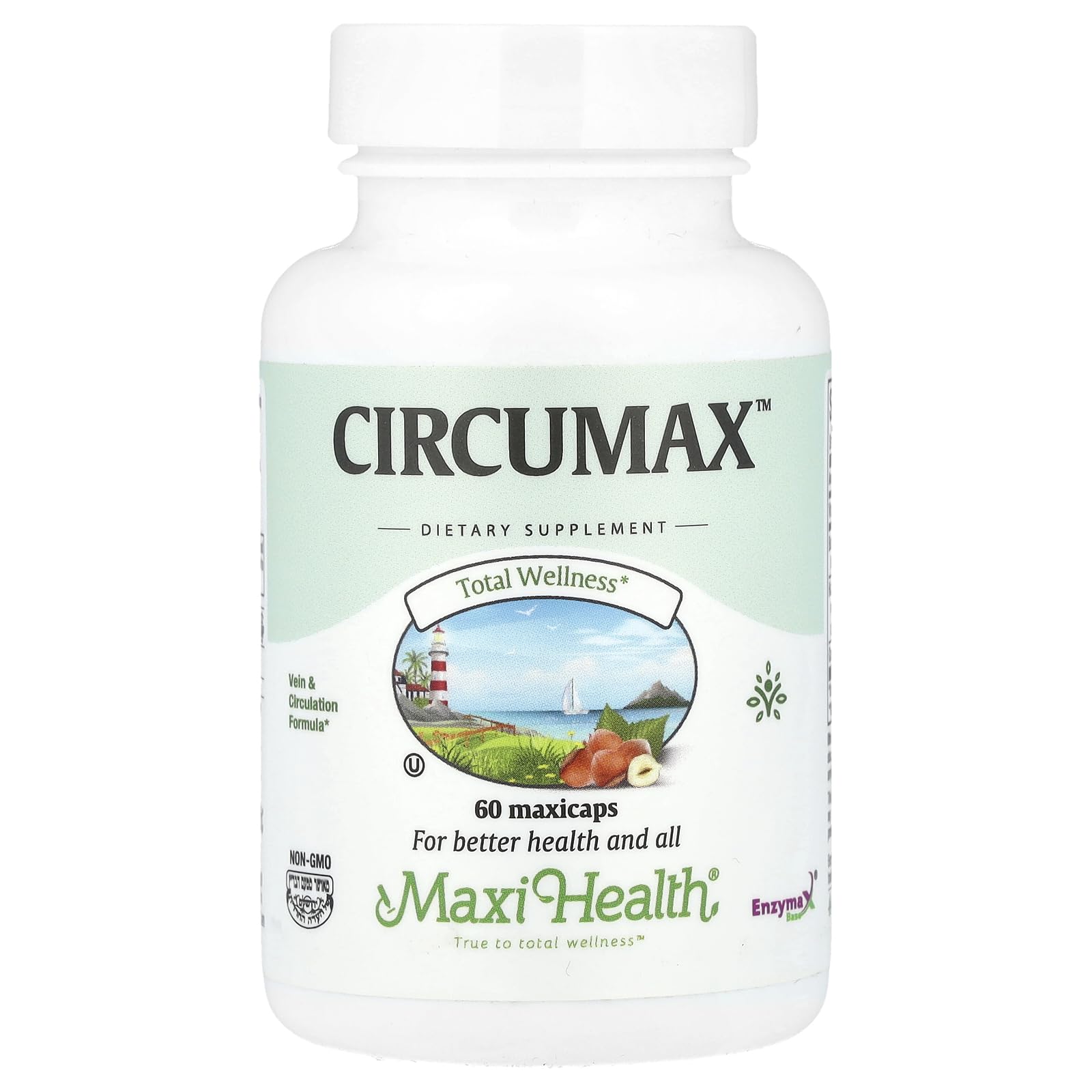 Maxi Health CircuMax bottle close-up for daily leg comfort and circulation support.