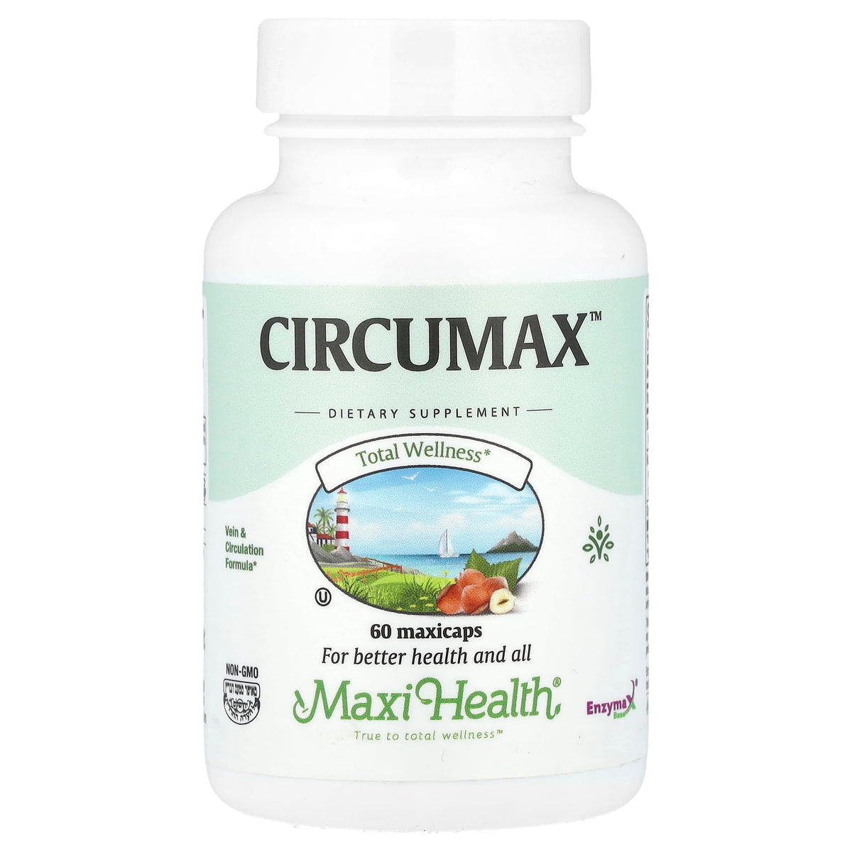 Maxi Health CircuMax bottle close-up for daily leg comfort and circulation support.