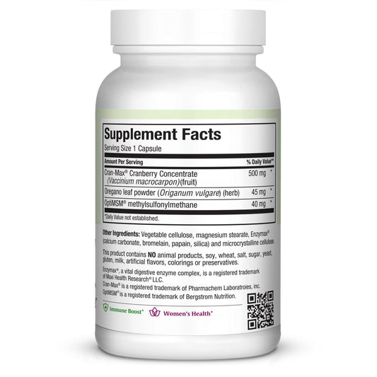 Maxi Health cranberry extract bottle – immune support with MSM and oregano.