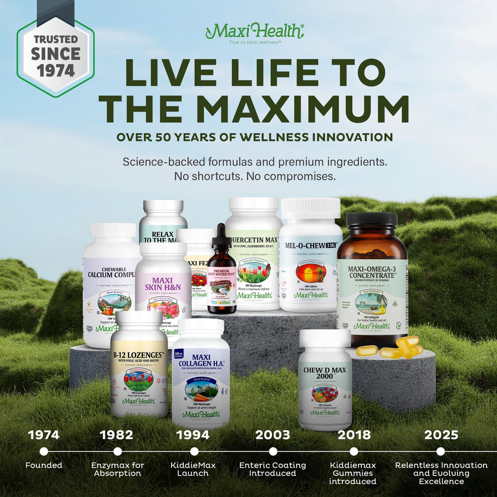Maxi Health daily wellness scene with vitamin dispenses suggests routine use.
