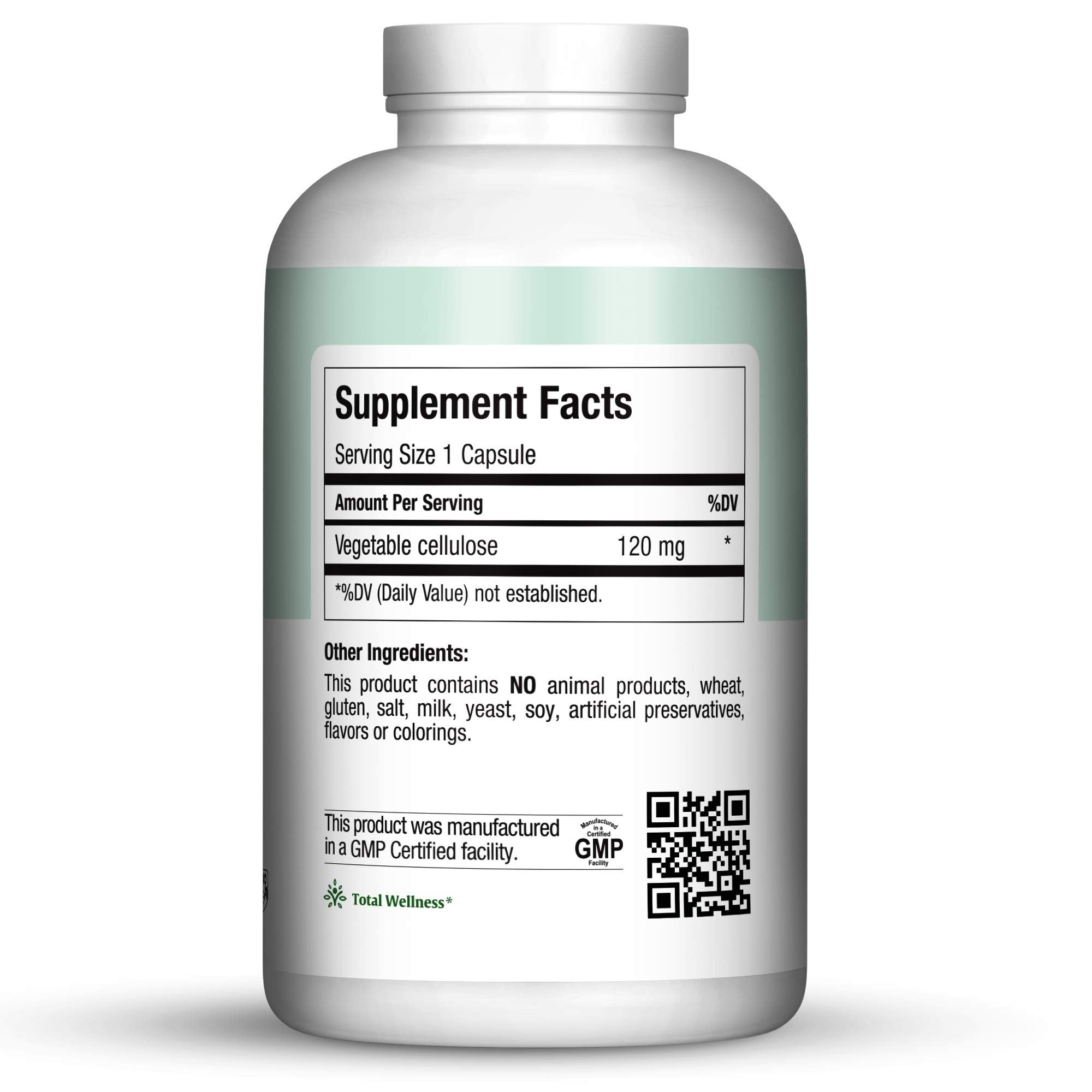 Maxi Health Empty 00 capsules bottle back label, shows kosher and vegetarian details.