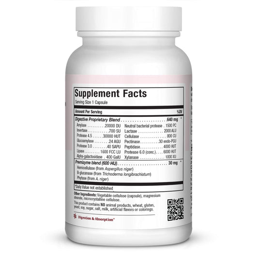 Maxi Health Enzymax Complex label shows broad enzyme spectrum for better digestion