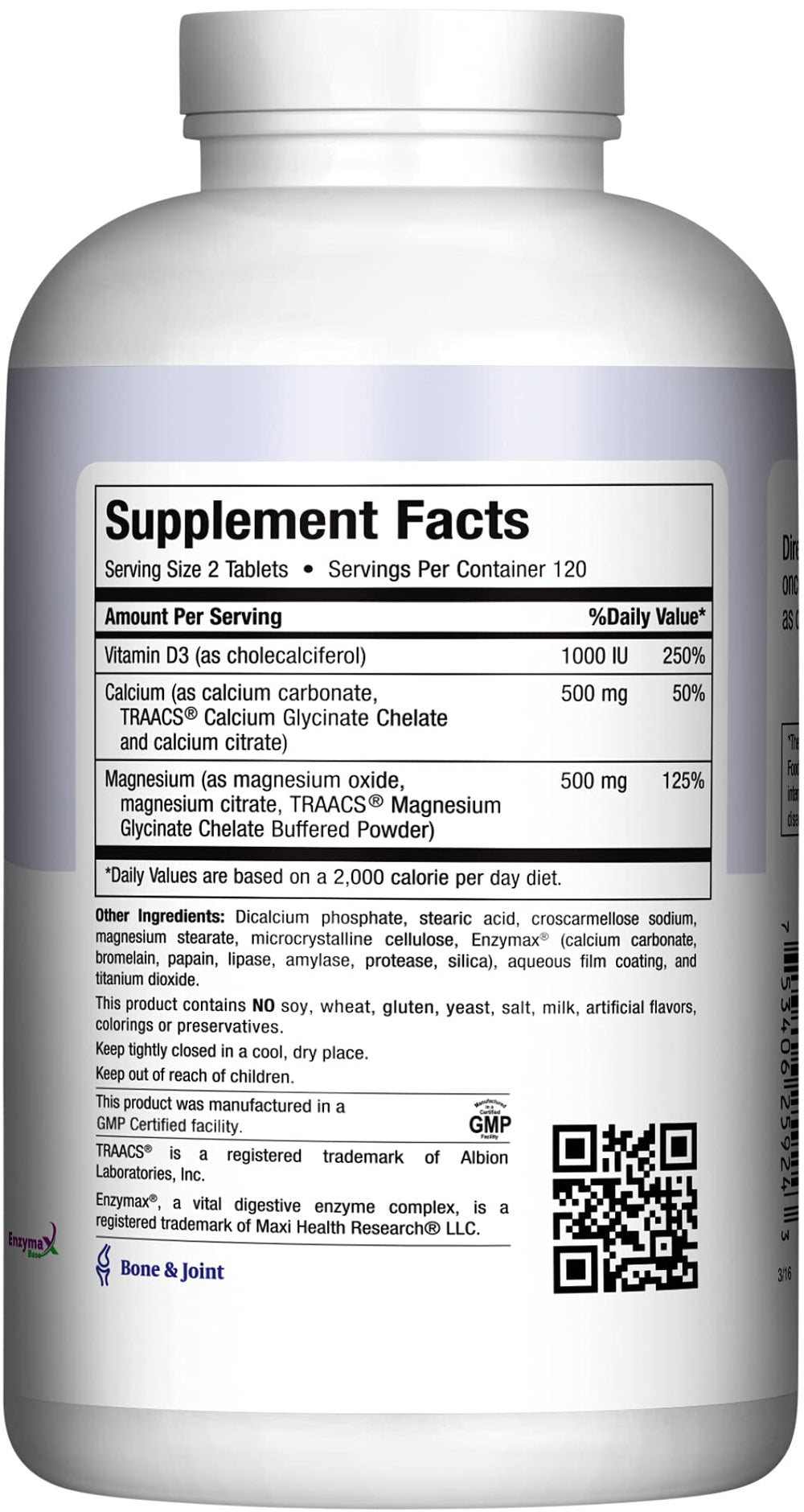 Maxi Health Enzymax digestive enzyme complex label close-up for absorption.
