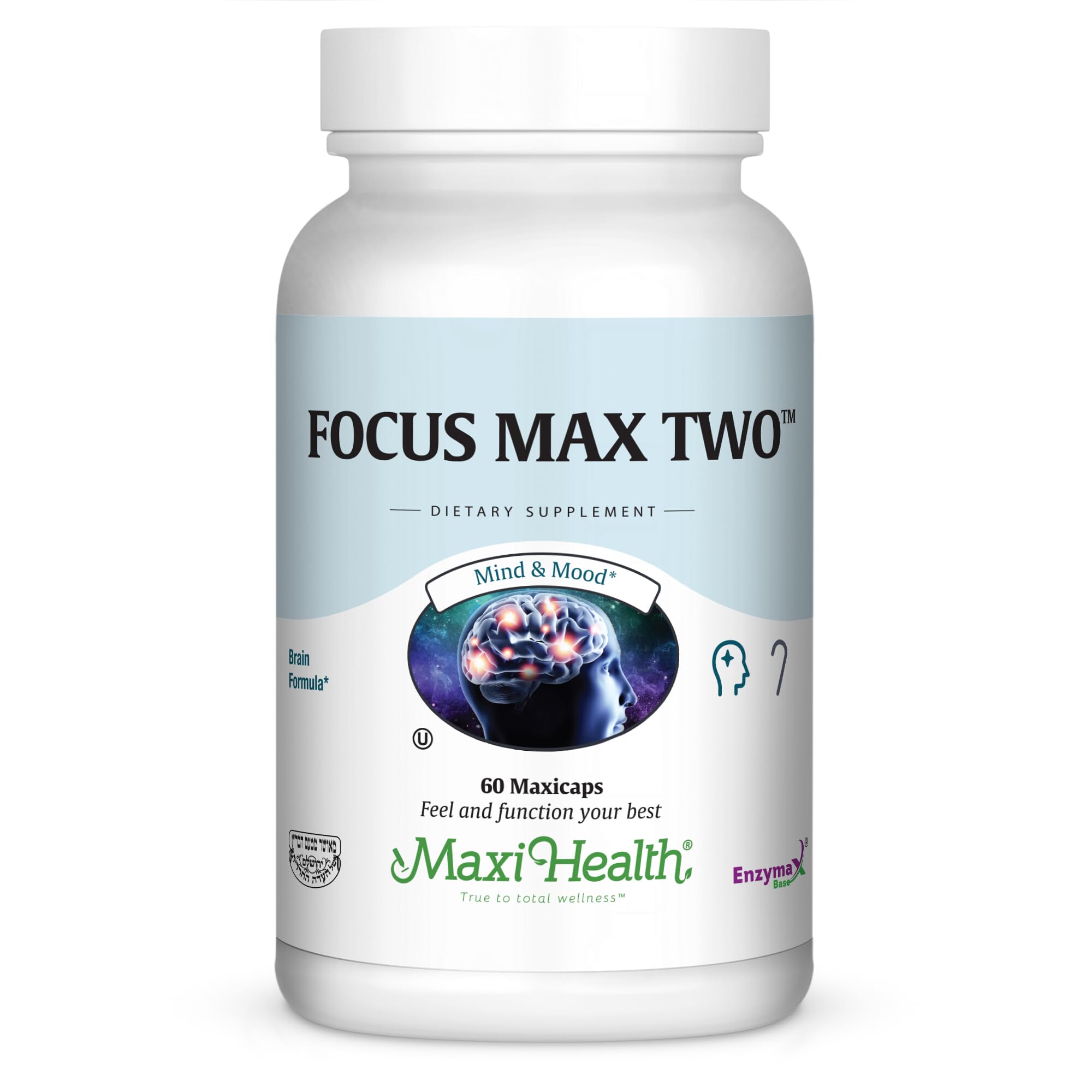 Maxi Health FocusMax Two bottle front, ready for daily cognitive support