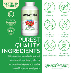Maxi Health gluten-free and non-GMO ingredients list on bottle label