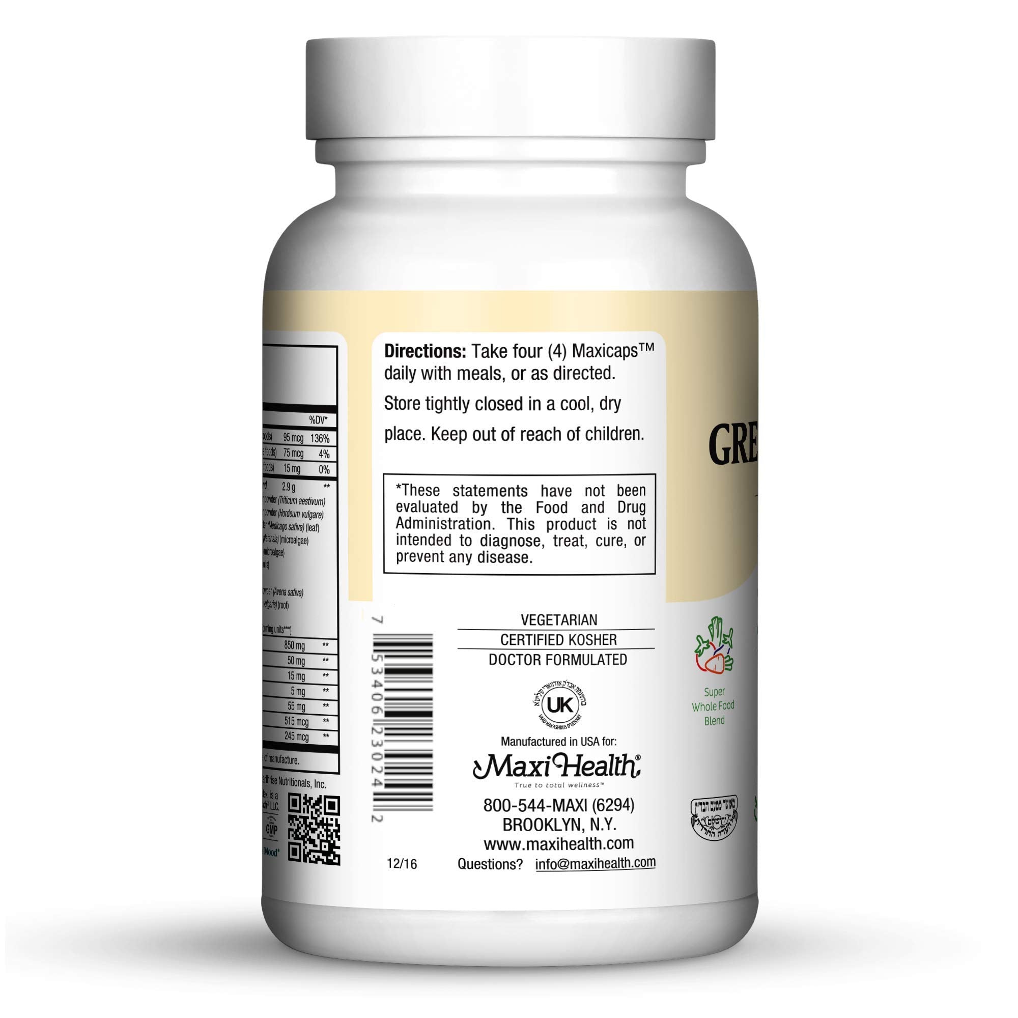 Maxi Health Green Energee capsules close-up in a bottle-ready format for daily use.