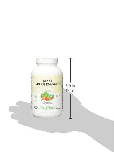 Bottle in kitchen setting with Maxi Health Green Energee supporting busy daily routines.