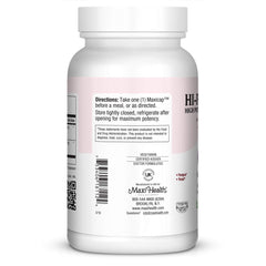 Maxi Health Hi-Po Dophilus capsules closeup highlighting probiotic blend for gut health.