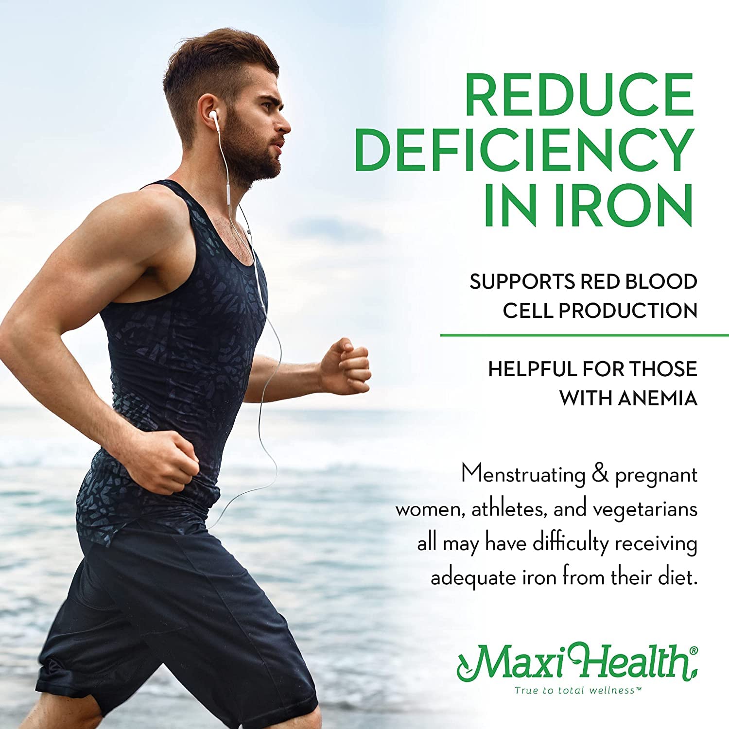 Maxi Health Iron Drops berry flavor highlighted for easy-taste iron