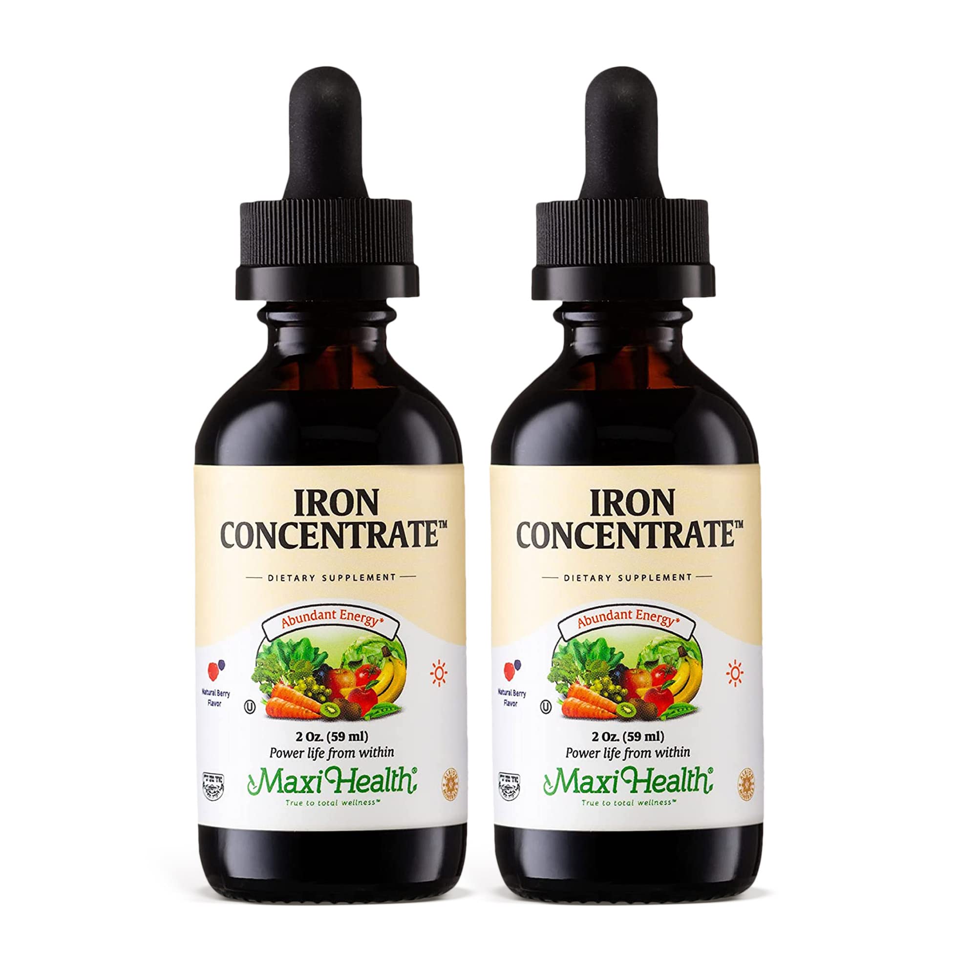 Maxi Health Iron Drops bottle shown for convenient daily use and dosing