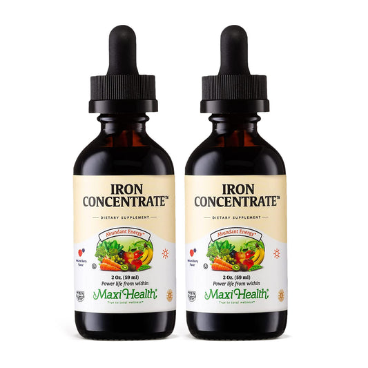 Maxi Health Iron Drops bottle shown for convenient daily use and dosing