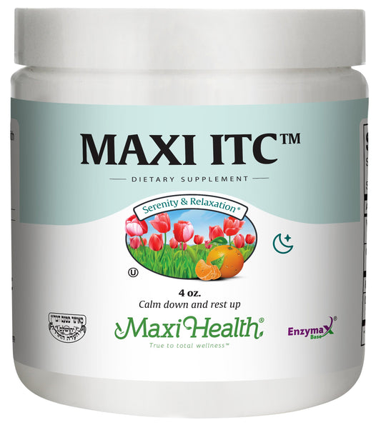 Maxi Health ITC inositol with taurine and vitamin C calming formula in a kosher bottle.