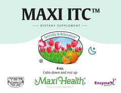 Maxi Health ITC bottle displays USA-made GMP certification.