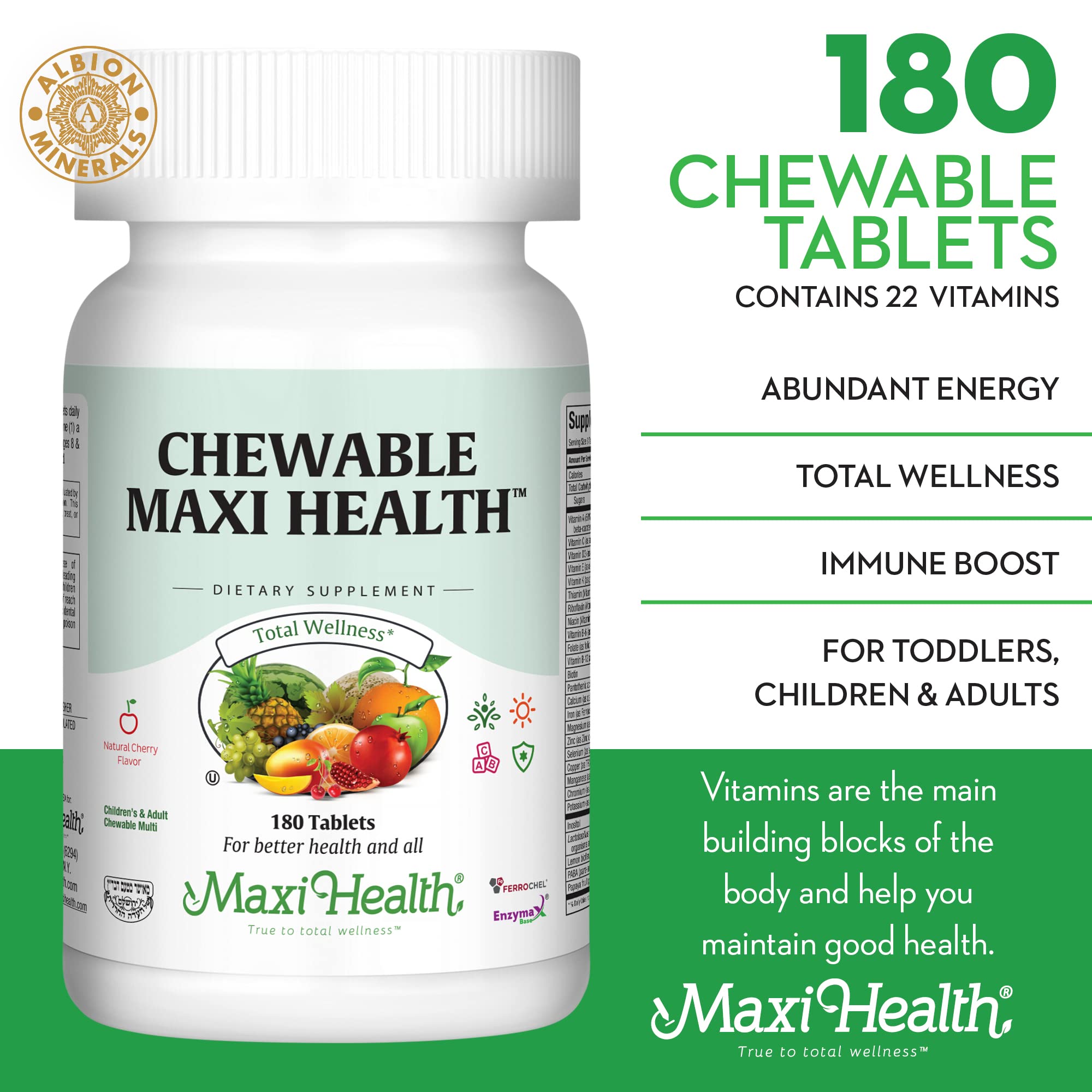 Kosher certified Maxi Health multivitamin packaging emphasizes quality and purity