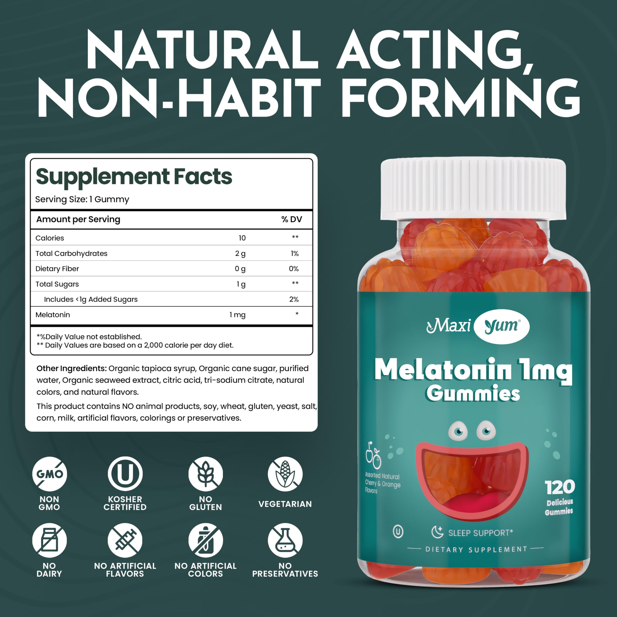 Kosher and vegetarian-friendly Maxi Health gummies support dietary choices.