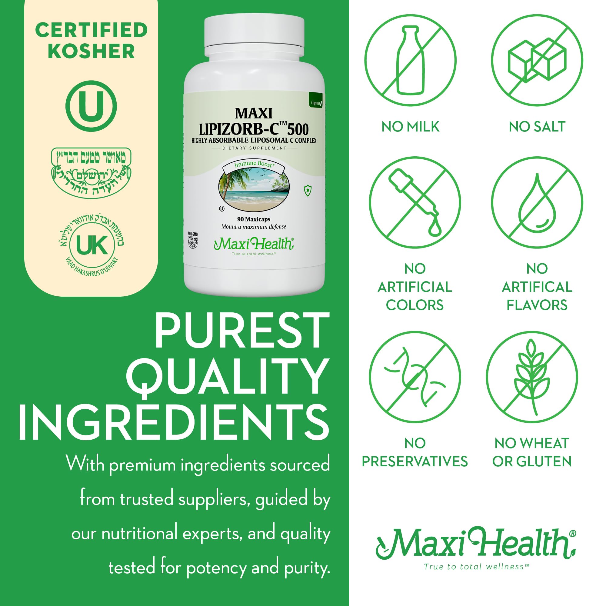 Maxi Health made in USA packaging signals quality control.