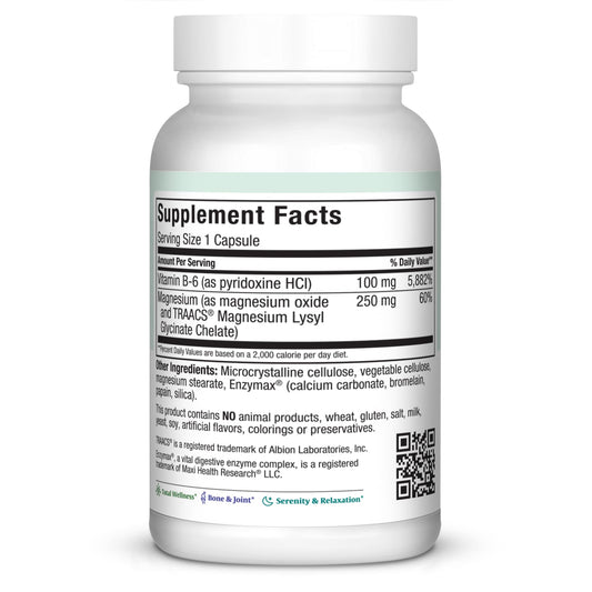 MAG 6 capsules close-up highlighting high-purity magnesium for muscle comfort