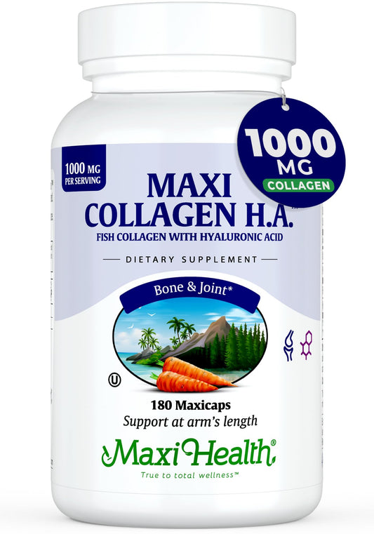 Maxi Health Marine Collagen bottle shown, supporting joint comfort and skin hydration