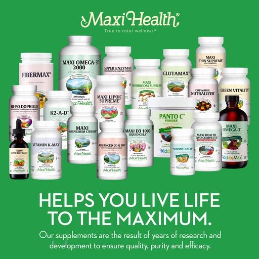 180-count Maxi Health Max C Gram Plus bottle for easy daily use.