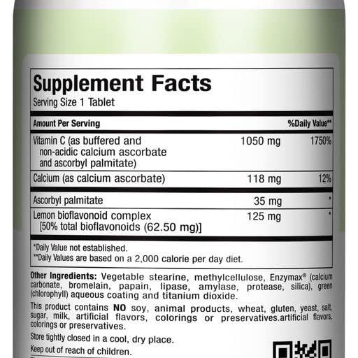 Close-up of Maxi Health Max C Gram Plus tablets showing buffered non-acidic formula.
