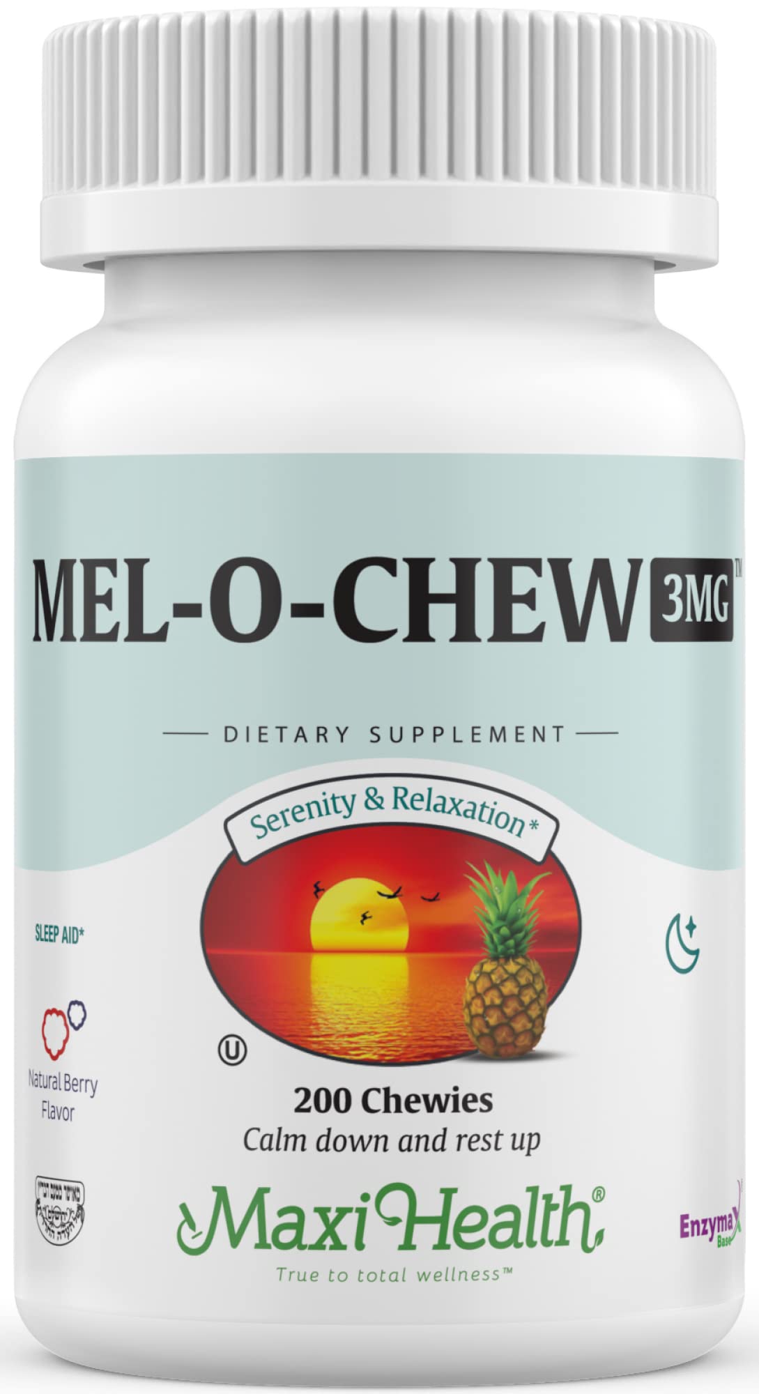 Maxi Health Mel-O-Chew bottle front showing convenient sleep support