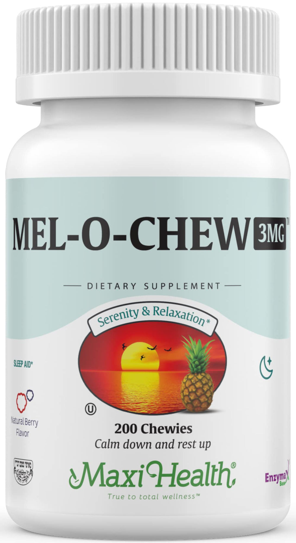 Maxi Health Mel-O-Chew bottle front showing convenient sleep support