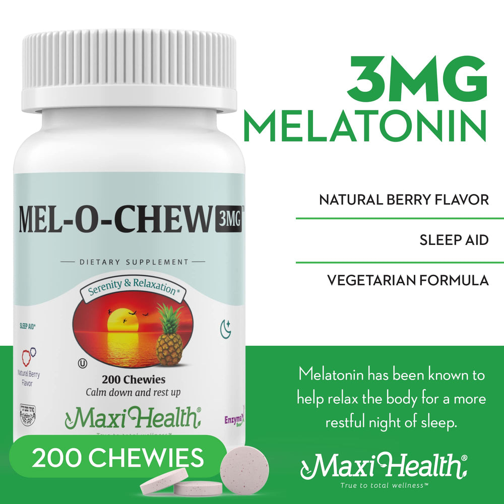 Maxi Health Mel-O-Chew tablet close-up highlighting smooth texture and flavor