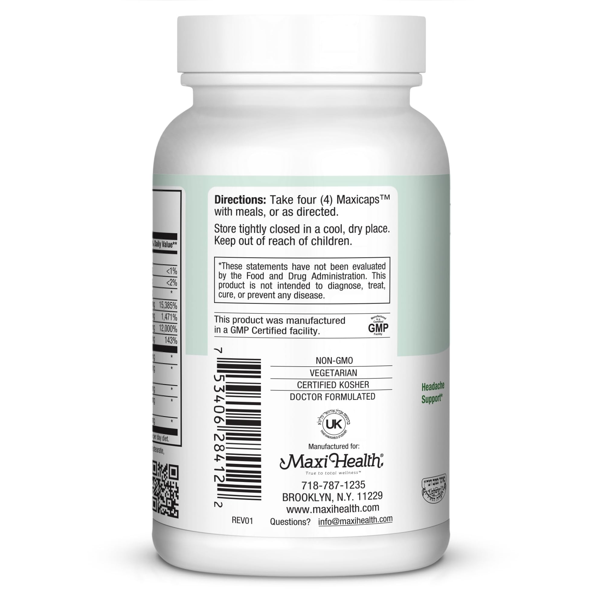 Maxi Health Migraine Max label showing kosher certification.
