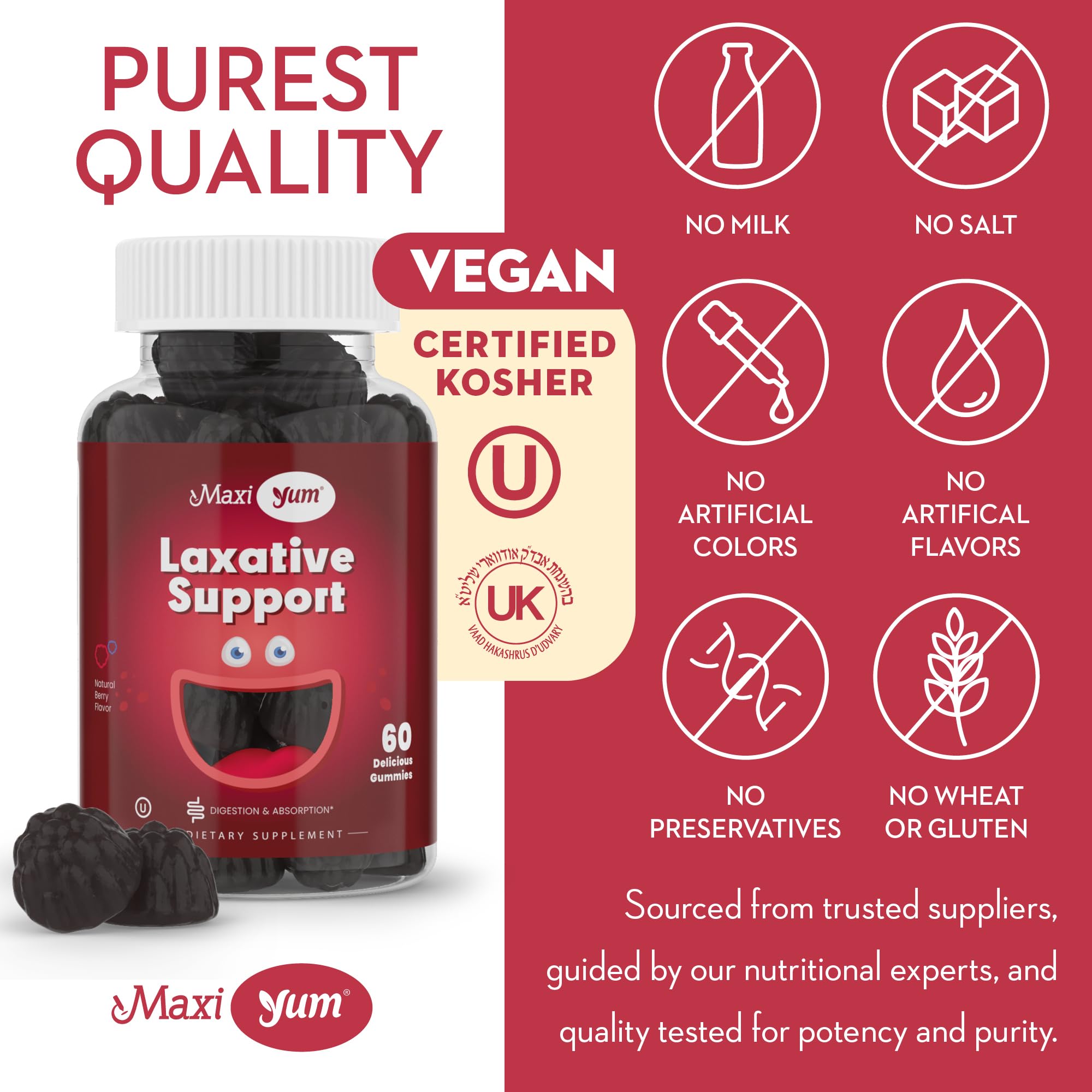 Adult-use Maxi Health gummies packaging with simple dosage directions