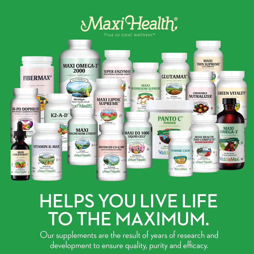 Maxi Health packaging on a store shelf emphasizing US-made quality