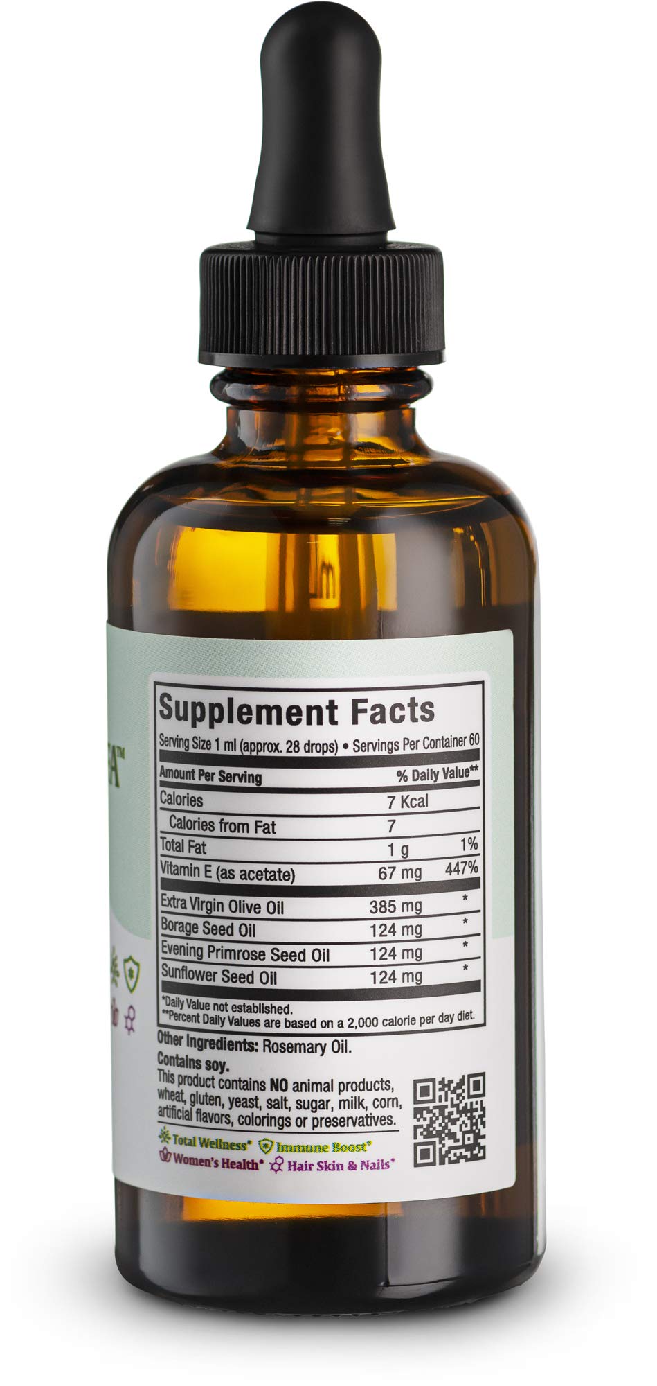 Maxi Health Premium EFA ingredient list highlighting alcohol-free essential fatty acids.