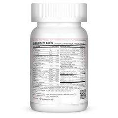 Nutrition label on Maxi Health Prenatal bottle highlighting iron and folate among essential nutrients