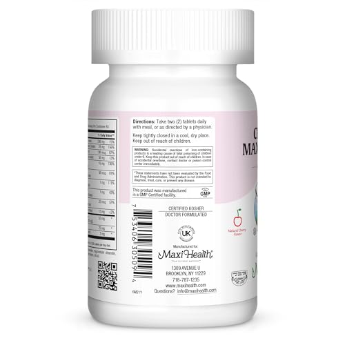 Close-up of Maxi Health Prenatal chewable tablet showing texture for daily intake