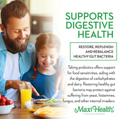 Maxi Health probiotic bottle front showing 30 billion cultures.