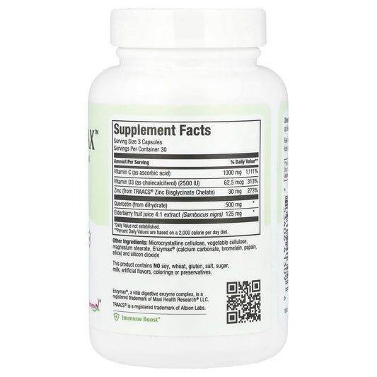 Maxi Health Quercetin capsules closeup highlighting easy swallowing and clean formula