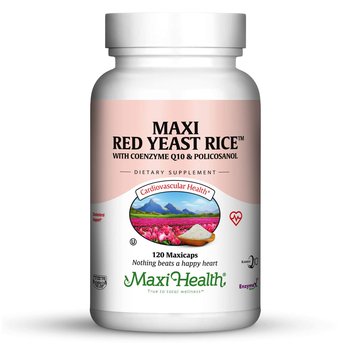 Maxi Health Red Yeast Rice 600mg bottle supports daily heart-conscious wellness.