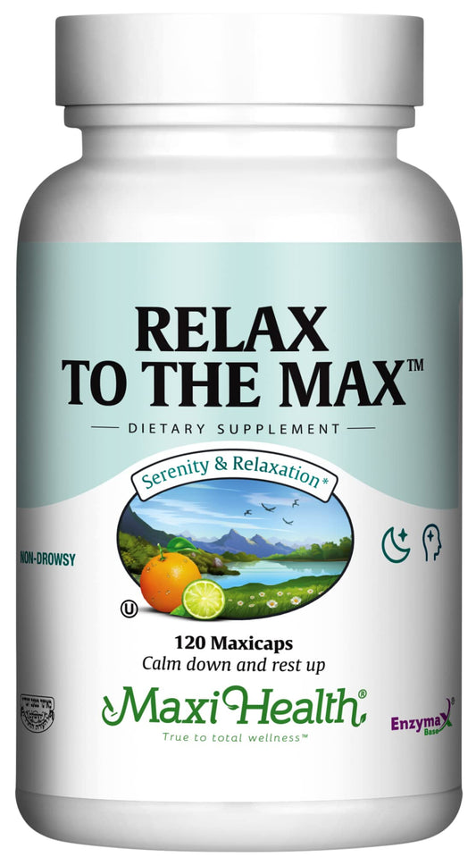 Maxi Health Relax to The Max bottle promotes natural calm for daily stress