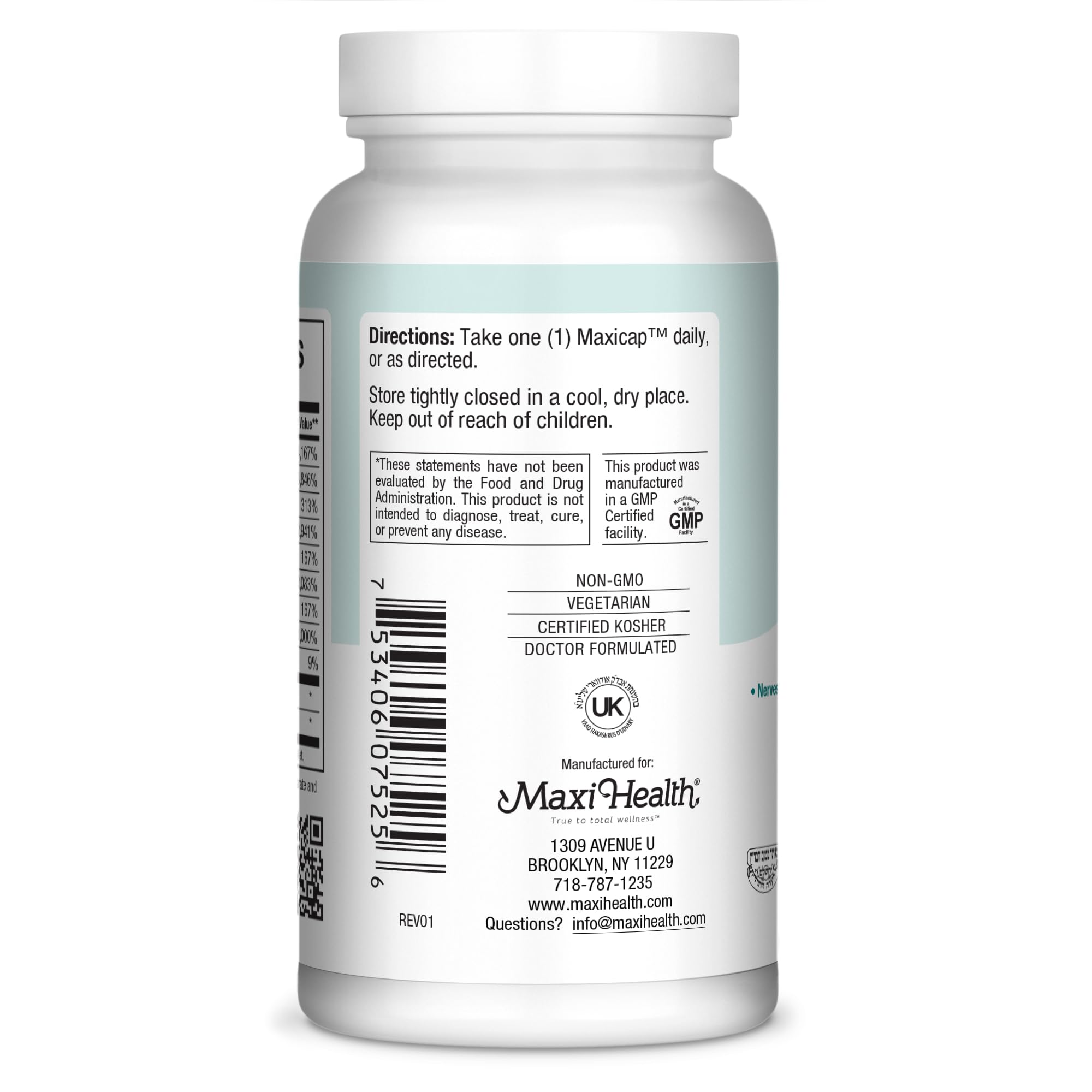 Label of Maxi Health Stress Relief highlighting vegan and kosher features