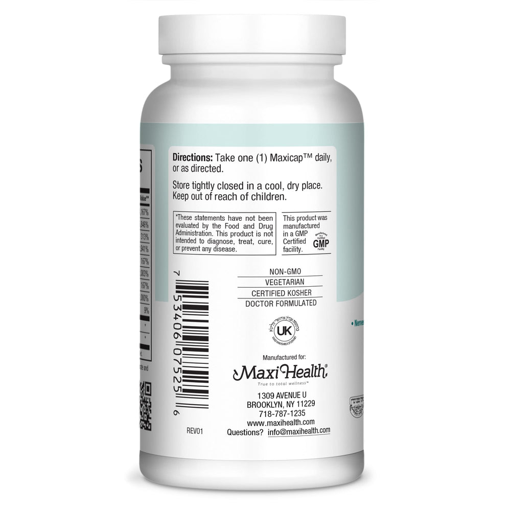 Label of Maxi Health Stress Relief highlighting vegan and kosher features
