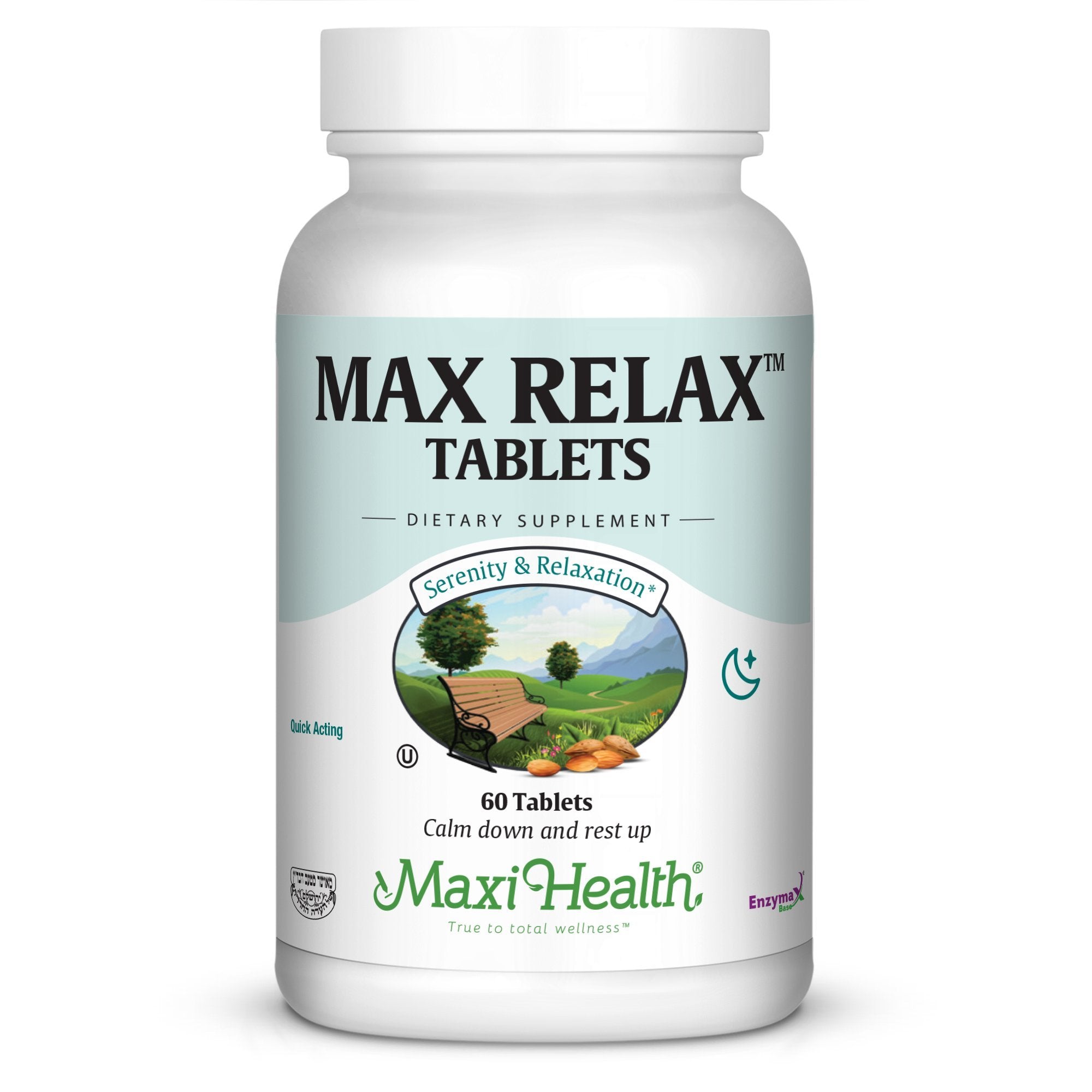 Maxi Health Stress Relief bottle with tablets for daily mood support.