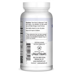 Maxi Health Super Glucosamine Complex capsules close-up highlighting easy-to-swallow MaxiCaps.