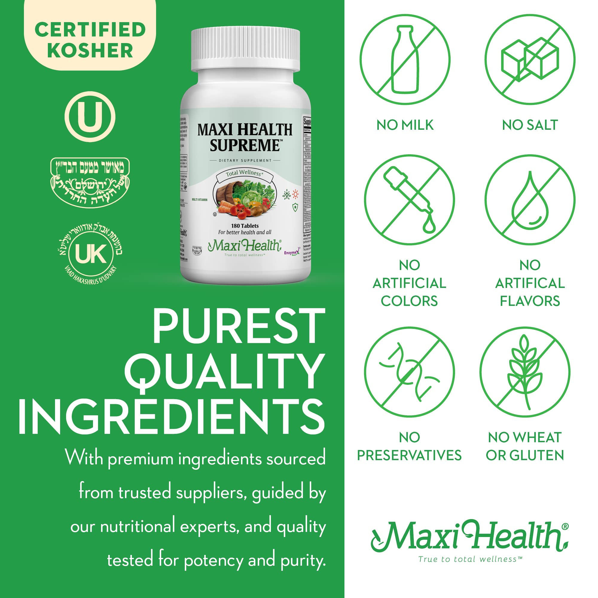 Maxi Health Supreme vegetarian formula icon on bottle